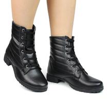 Bota Feminina Salto Baixo Plataforma Cano Curto Coturno Leve Conforto