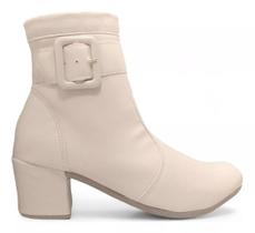 Bota Feminina Salto Bloco Com Fivela e Ziper de Bico Quadrado Salto Grosso Moderna e Estilosa Bota Feminina Salto Bloco Com Fivela e Ziper de Bico Quadrado Salto Grosso Moderna e Estilosa