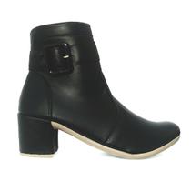 Bota Feminina Salto Bloco Com Fivela e Ziper de Bico Quadrado Salto Grosso Moderna e Estilosa