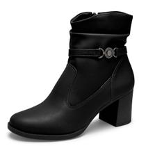 Bota Feminina Salto Bloco Conforto Cano Curto Chic Dakota