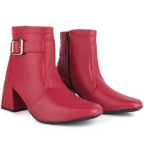 Bota Feminina Salto Bloco Grosso 7cm Cano Curto Zíper Moda Casual Inverno Elegante Antiderrapante