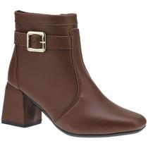Bota Feminina Salto Bloco Grosso Cano Curto Coturno Western