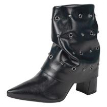 Bota Feminina Salto Bloco Medio Enfeites Circulares Tanara Bota Feminina Salto Bloco Medio Enfeites Circulares Tanara