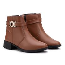 Bota Feminina Salto Confortável Cano Curto Couro Bota Feminina Salto Confortável Cano Curto Couro