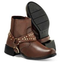 Bota Feminina Salto Grosso Bico Redondo Detalhe em Metais Elástico Calçar Tradicional Conforto Bota Feminina Salto Grosso Bico Redondo Detalhe em Metais Elástico Calçar Tradicional Conforto