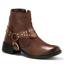 Bota Feminina Salto Grosso Bico Redondo Detalhe em Metais Zíper Calçar Tradicional Conforto