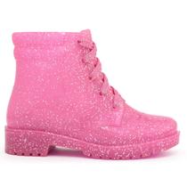 Bota Feminina salto infantil Coturno Rosa Gliter Super estilo