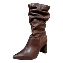 Bota Feminina Salto Medio Couro Design Sofisticado Tanara