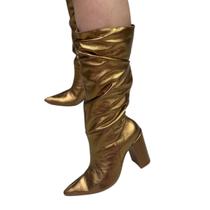 Bota Feminina Slouchy Metalizada Cano Alto Couro Legítimo Bota Feminina Slouchy Metalizada Cano Alto Couro Legítimo