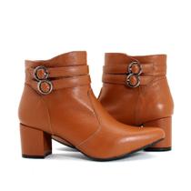 Bota Feminina Social Couro Legitimo Cano Curto Salto Grosso