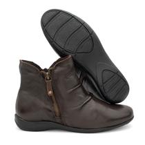 Bota Feminina Sola Baixa Coturno Couro Legítimo Marrom Bota Feminina Sola Baixa Coturno Couro Legítimo Marrom
