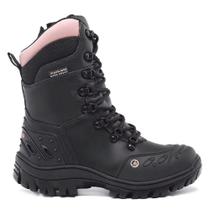 Bota Feminina Soldier Master Boots Couro Confort Plus Preto/Rosa