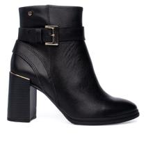 Bota Feminina Tanara Couro Fivela Salto Metal Preto