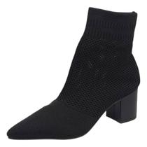 Bota Feminina Tecido Conforto Salto Bloco Elegante Cacci