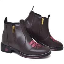 Bota Feminina Texana Bico Quadrado Cano Curto Detalhe Bordado