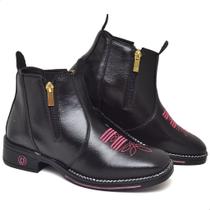 Bota Feminina Texana Bico Quadrado Cano Curto Detalhe Bordado
