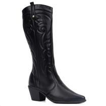 Bota Feminina Texana Cano Alto Western Bordada Com Bico Fino