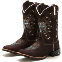 Bota Feminina Texana Country Cano Longo Bico Quadrado Couro