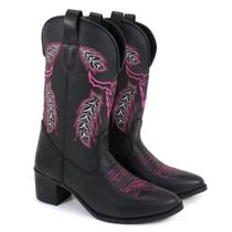 Bota Feminina Texana Couro Legítimo Bico Fino Bordado Boi Bota Feminina Texana Couro Legítimo Bico Fino Bordado Boi