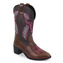 Bota Feminina Texana Couro Legítimo Bico Fino Bordado Boi