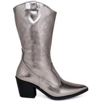 Bota Feminina Texana Western Country Cano Médio Metalizado Prata Velho Bota Feminina Texana Western Country Cano Médio Metalizado Prata Velho