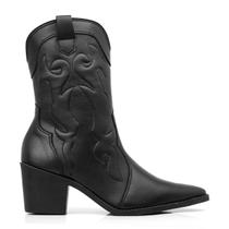Bota Feminina Texana Western Preta Cano Médio Salto Grosso Inverno Cor:PretoTamanho:40