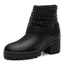 Bota Feminina Tratorada Cano Baixo Bico Redonda Casual Bota Feminina Tratorada Cano Baixo Bico Redonda Casual