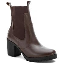 Bota Feminina Tratorada Cano Médio Elástico Zíper Lisa Couro Roma Shoes