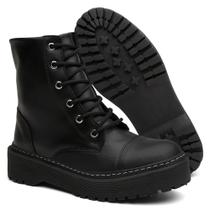 Bota Feminina Tratorada Cano Médio Preto Confortável e Estilosa Bloqueira
