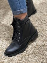 Bota Feminina Tratorada Casual Zíper Lateral Cano Curto Modinha Preto