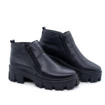 Bota Feminina Tratorada Couro Cano Baixo Zíper Leve Moderno Bota Feminina Tratorada Couro Cano Baixo Zíper Leve Moderno