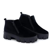 Bota Feminina Tratorada Couro Zíper Cano Baixo Moda Moderno