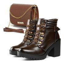 Bota Feminina Tratorada Exclusiva Casual Kit Bolsa Feminina