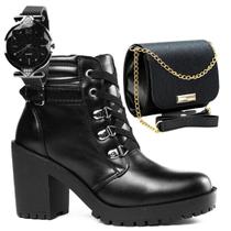Bota Feminina Tratorada Inverno Frio Conforto + Bolsa pequena e relógio Bota Feminina Tratorada Inverno Frio Conforto + Bolsa pequena e relógio