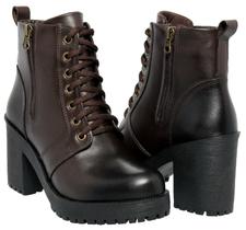 Bota Feminina Tratorada Legitimo Couro Confortável Estilosa Outono Inverno Com Zíper Preta e Marrom