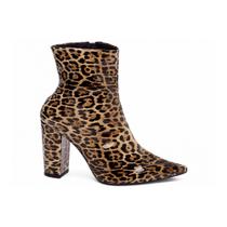 Bota Feminina Verniz Onça Cano Curto Salto Bloco 9 cm Fashion.