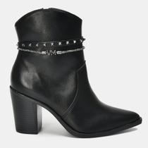 Bota Feminina Via Marte Preta com Strass e Spikes Salto Grosso 8cm Bota Feminina Via Marte Preta com Strass e Spikes Salto Grosso 8cm
