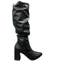 Bota Feminina Via Uno Preta Cano Longo Fashion Salto Bloco Alto