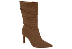 Bota Feminina Vizzano Cano Médio Com Salto Fino E Efeito Slouchy Camel