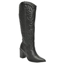 Bota Feminina Western Cano Longo Couro Salto Bloco Via Marte 079-012-02 - Preto - 39 Bota Feminina Western Cano Longo Couro Salto Bloco Via Marte 079-012-02 - Preto - 39