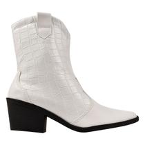 Bota Feminina Western Cano Médio Salto baixo Ziper Croco Branca Country Texana