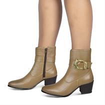 Bota Feminina Western Couro Legítimo Avelã Salto Bloco 8808