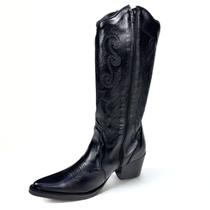 Bota Feminina Western Salto Baixo Couro Legítimo Cano Longo