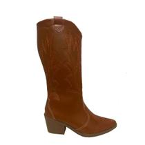 Bota Feminina Western Texana Cano Alto Salto Médio Inverno Moda Fashion Fazenda Casual Mulher