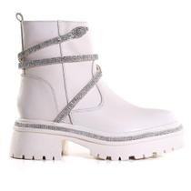 Bota Feminina Zariff com Strass Off White C245