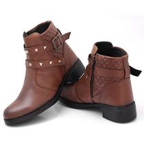 Bota Feminina Zíper Lateral Cano Curto Marrom Casual Bota Feminina Zíper Lateral Cano Curto Marrom Casual