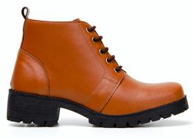 Bota Feminina Zíper Lateral Sola Alta Cano Baixo Coturno Caramelo