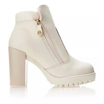 Bota Feminina Zíper Salto Alto Tratorado Moleca Off White Bota Feminina Zíper Salto Alto Tratorado Moleca Off White