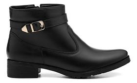 Bota Feminino Coturno Couro Zíper Cano Curto Bico Fino