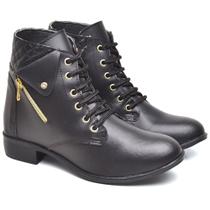 Bota Feminino Coturno Montaria Cano Curto com Zíper